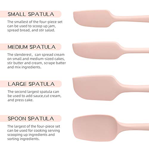 Scraper Spatula Set Heat Resistant Kitchen Cooking Utensils Food Grade Silicone Baking Spatulas One Piece Design Spoon Non-Stick Spatula Kitchen Scraper Set Of 4 Pink #TOP2