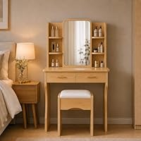 Amazon｜ドレッサー 化粧台 コンパクトサイズ 幅80×奥行36×高さ130cm