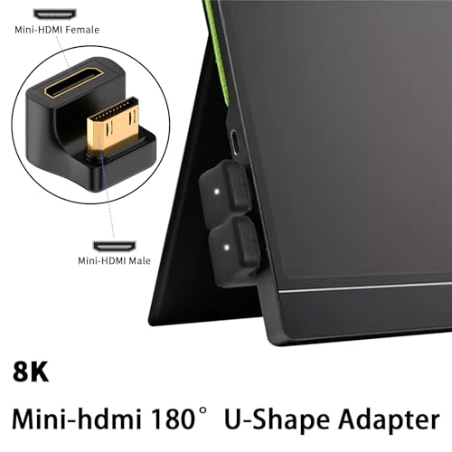 Duttek Adaptador de ângulo mini HDMI em forma de U 8K, mini HDMI macho para fêmea de 48 Gbps, adapta