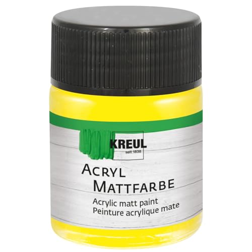 KREUL 75503 - Pintura acrílica mate, amarilla en bote de 50 ml, pintura al agua cremosa, opaca, de secado rápido, adecuada para muchas superficies diferentes