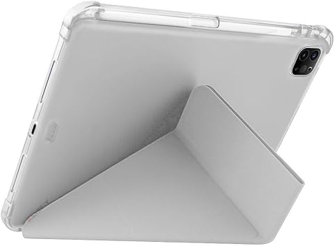 Sneezy Apple iPad Pro 11 inç 3. Nesil M1 2021 ile Uyumlu Katlanabilir Üçgen Kalem Şarj Bölmeli Standlı Akıllı Kılıf Gri
