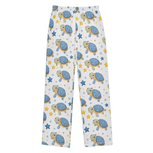 Seamless Picture Turtle Stars Cartoon White Background Pajamas Bottoms with Pockets Comfy Pjs Sleepwear Elastic Waistband Pajamas Pants Lounge Pants for 6-14 Years - Main Image
