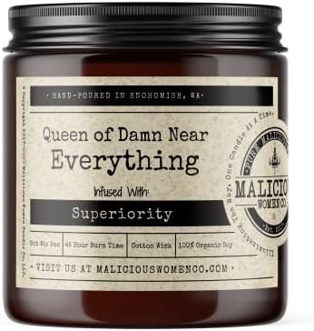 Malicious Women Candle Co - Queen of Damn Near Everything, Rebel Rose Infused with Superiority, All-Natural Soy Candle, 9 oz