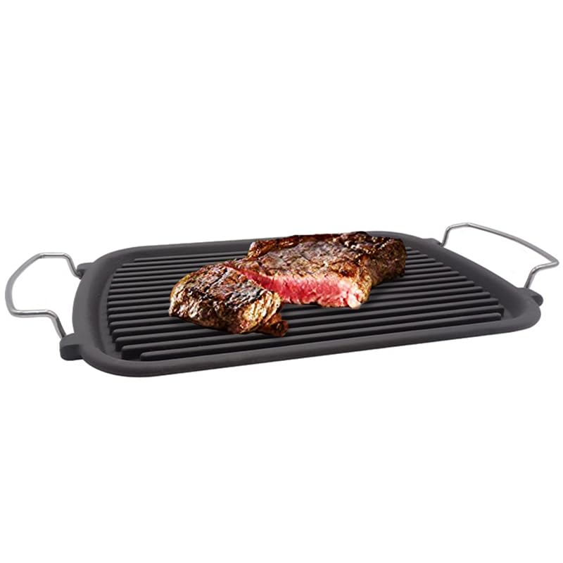 VIRSUS Bistecchiera Rettangolare in Ghisa con 2 Maniglie 230, Misura 24x37 cm, colore Nero, Ghisa Smaltata per Piastra Induzione, Grill Antiaderente per la cottura di Carne, Pesce e Verdure