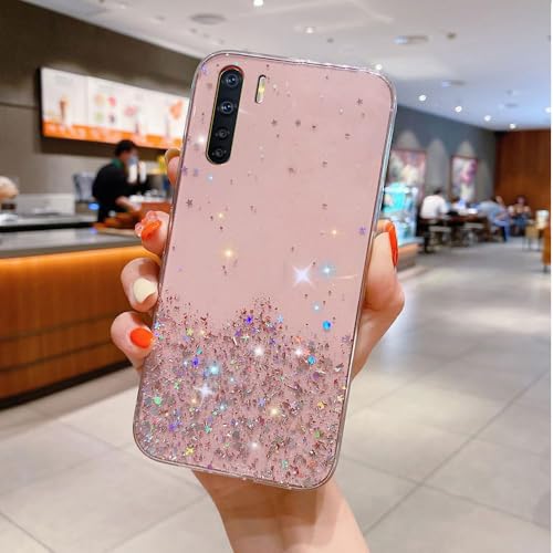 Compatible con OPPO A91-Funda Transparente TPU Antichoque con Purpurina Cielo Estrellado