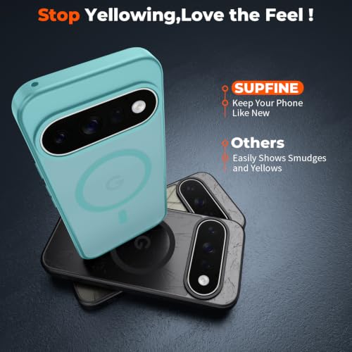 Image of SUPFINE Magnetic for Google Pixel 11 Pro XL Case - Blue Green | With Screen Protector,Translucent Matte,Built-in Magnets,Military Grade Drop Protection,Shockproof Phone Cover