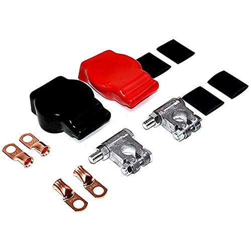 A-Team Performance - Car Auto Battery Terminal Connector Military Spec Batteries Box Top Post Kit — 12 Items — 2X Covers (Red And Black), 4X Copper Lugs And 4X Heat Shrink #TOP1