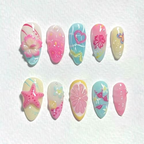 24Pcs Summer Colorful Press on Nails