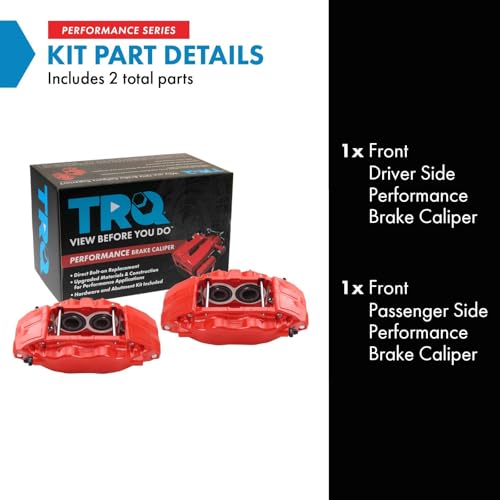 Image of TRQ Performance Front Brake Caliper Set Painted Red Brackets | For 2004-2005 Subaru Impreza