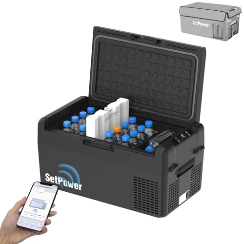 Setpower RF20 - Refrigerador de coche de 12 voltios con control de aplicación y cubierta, refrigerador congelador de doble zona de 21 cuartos de galón de 12 V, enfriadores eléctricos portátiles para