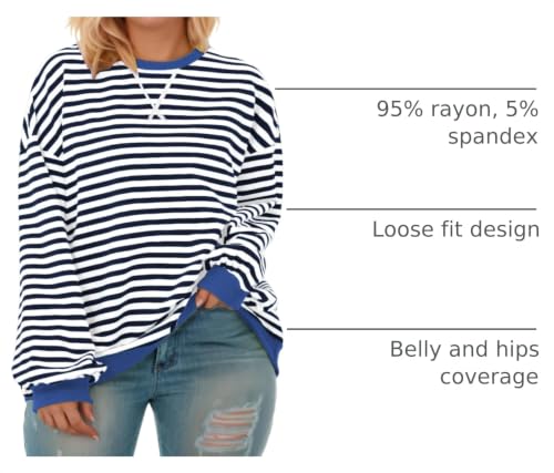 Image of ROSRISS Womens-Plus-Size-Oversized-Sweatshirts Striped Colorblock Long Sleeve Shirts Casual Crewneck Pullover Sweaters XL-5XL