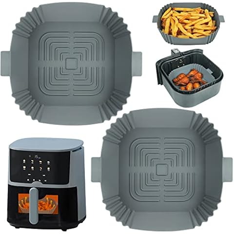 GINOYA Silicone Air Fryer Liners, 2pcs Silicone Baking Pan Square with Handle for Air Fryer, Microwave Steamer, Barbecue and Oven Cover