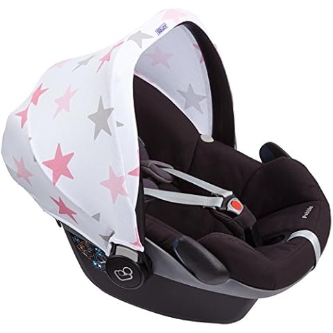 Dooky Hoody Style UV+ Universal Cover (Sun & Rain Protection) for Maxi COSI Cabrio/CabrioFix/Pebble/Citi, Römer & ther Baby Car Seats, Pink Stars Cover