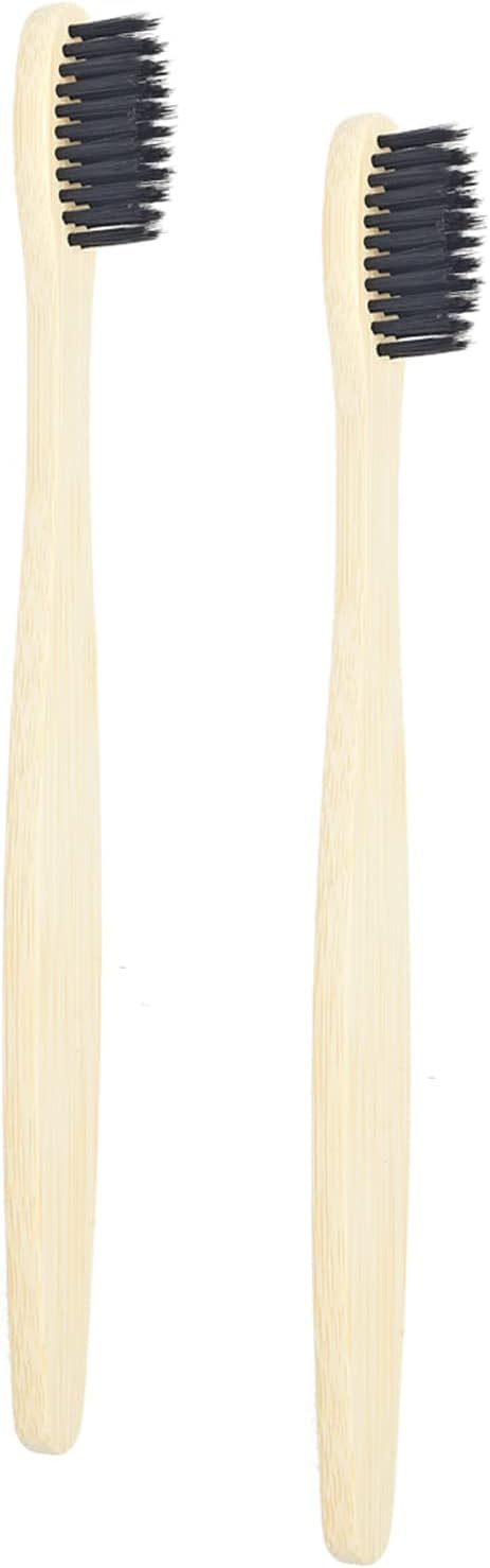 SEVENHEAD 2 cepillos de dientes de bambú con cerdas suaves para adultos, cepillo de dientes negro de madera natural biodegradable sin BPA ecológico