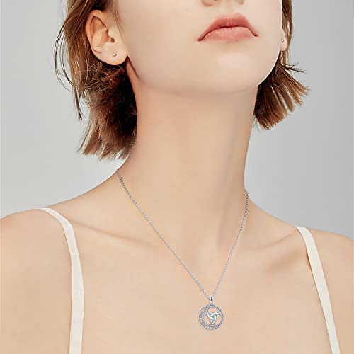 Midir&Etain Celtic Necklace For Women 925 Sterling Silver Celtic Moon Necklace Norse Mythology White Opal Pendant Necklace Crescent Triple Horn Of Odin Necklaces Amulet Jewelry Gifts #TOP4