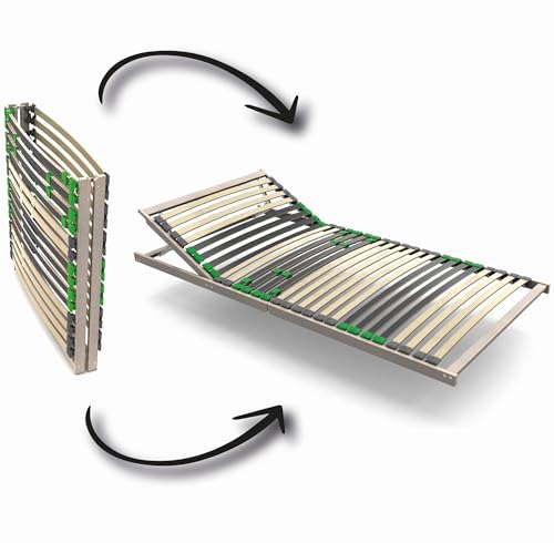 FlexStar 7-Zonen Lattenrost 100x200 cm – Kopfteil verstellbar Klappbar fertig montiert 28 Birke Federleisten - Buche Bis 140 kg - Für alle Matratzen - Bettrost - Stabil - Made in Europe Vormontiert