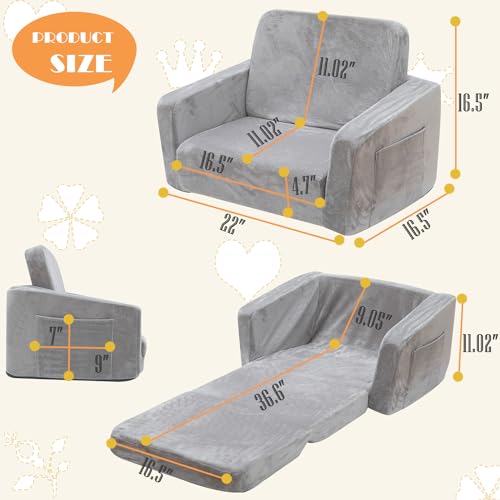 image for SUFUS Baby Toddler Couch Sofa Chair Kids Foldable 2-in-1 Toddler Fold 