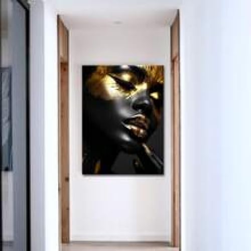 Portrait femme africaine noir et or grand format pour mur vide salon - 4