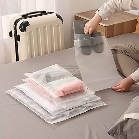 25pcs Travel Storage Ziplock Bags, Plastic Frosted Resealable Bags Space Saver Luggage Storage Pouch Clothes, Shoes, Multifunctional Seal Hospital Bags Maternity Essentials (5 Sizes) Cover