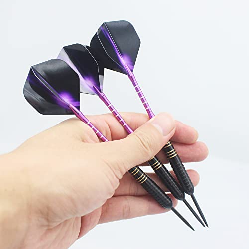 Roobeeo Steel Tip Darts 3 Pack 23 Grams Professional Darts Metal Tip Set With Brass Barrel Aluminum Shafts Extra 3 Pvc Dart Shafts 8 Flight Protectors 12 Rubber O-Rings Dart Storage Case (Purple) #TOP1