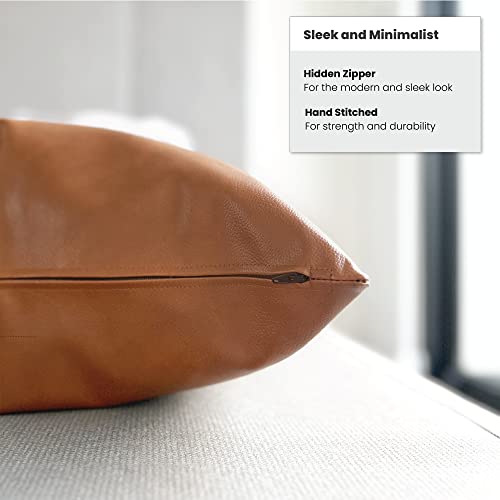Two Queens Lane Faux Leather Pillow Cover - 22X22” Brown Throw Pillows, Boho Pillow Cover, Decorative Pillows For Living Room Decor And Home Decor - Farmhouse And Neutral Style, Set Of 2 #TOP5