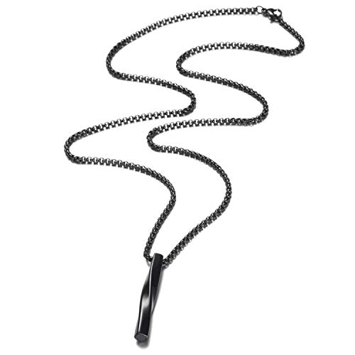 Stainless Steel Pendant Necklace for Men and Women, Unisex Twisted Cube Bar Pendant with Link Chain3
