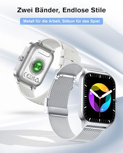 KALINCO Smartwatch Herren Damen, Blutdruckuhr mit Bluetooth-Telefonie, AI Fitness Tracker mit Herzfrequenz SpO2 Stress, 100+ Sportmodi Fitnessuhr,Weltuhr, Schlafanalyse, Geschenkideen für iOS Android