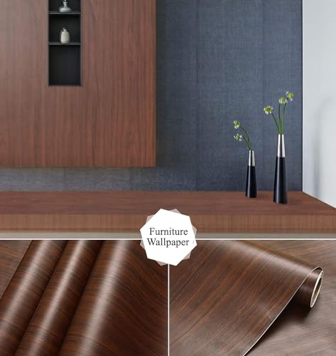 VAUGHN Kitchen Wall Stickers Wood Wallpaper DIY PVC Shelf Liner, Furniture, Almirah, Table Top, Wardrobe, Kitchen Cupboard Decal, Mahogany Dark Brown(45x500 CM)