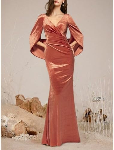 Velvet Mother of The Bride Dresses for Wedding Long Pleated Elegant Evening Formal Dress with Long Sleeve2
