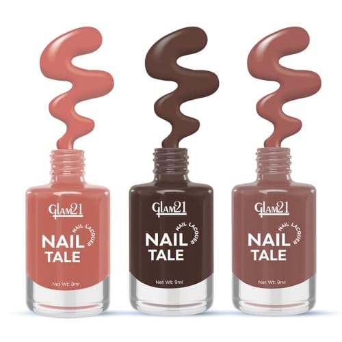 Image of Glam21 Nail Tale- Nail Lacquer|Set of 3|Multicolor|Quick Drying Nail Polish| Glossy Gel Finish Nail Kit | Highly Pigmented & Long Lasting | Chip Resistance|9ml Each|Shade-04