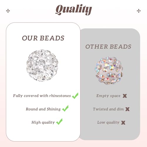 200pcs 10mm Rhinestone Beads for Jewelry Making, Black Shiny Round Disco Ball Beads Bulk, Sparkle Crystal Clay Christmas for Bracelet Baseball Necklace Earring Crafting and DIY by TINKRSTUFF - Used condition - Image 5