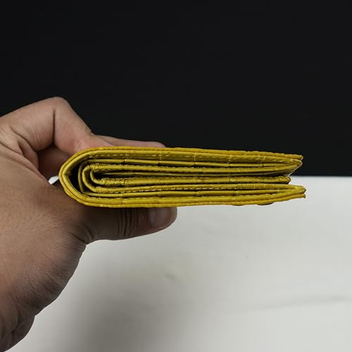 Image of Yellow Luxury Exotic Bifold Leather Wallet Men with Flip Out ID Window, Holder Credit Card, RFID Blocking, Leather Double Side Textured Gift Birthday, Wedding, Anniversary, Father's Day VINAM-108