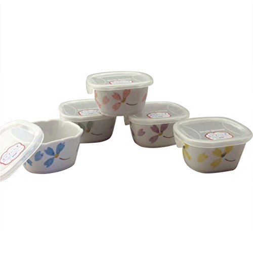 Arita yaki CtoC JAPAN Bowl x5pcs Food storage Container with Lid plastic Cover Porcelain Size(cm) 8.8x8.8x4.5, 9.1x9.1 ca054179