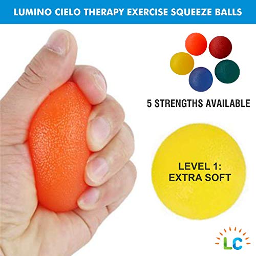 Lumino Cielo Stress Relief Therapy Exercise Squeeze Balls for Fingers, Wrist Exercise, Hand strengthener and Arthritis Grip Exerciser … (Level 1: Yellow)