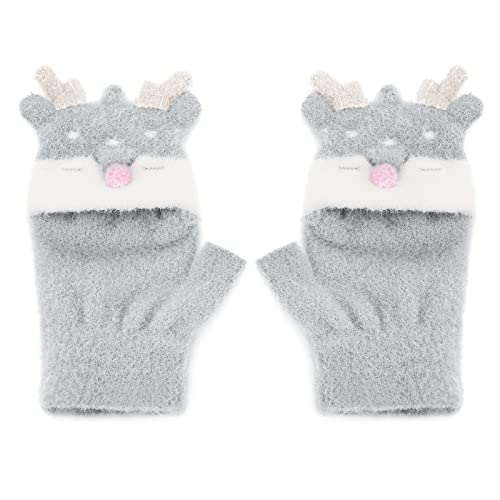 Image of Holiberty Cute Baby Kids Winter Fingerless Gloves Toddler Boys Girls Cartoon Christmas Elk Knit Mittens Warm Snow Gloves 2-8Y