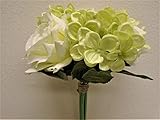 CREAM GREEN Rose Hydrangea Hand Tied Bouquet Artificial Silk Flower 7158CRGN