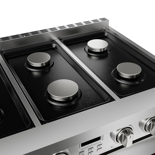 36 Inch Gas Range with 6.0 Cu.Ft True Convection Oven - 6 Sealed Burners, 6 Functions, Heavy Duty Continuous Grates, Stainless Steel, Freestanding/Slide-In Installation, Silver