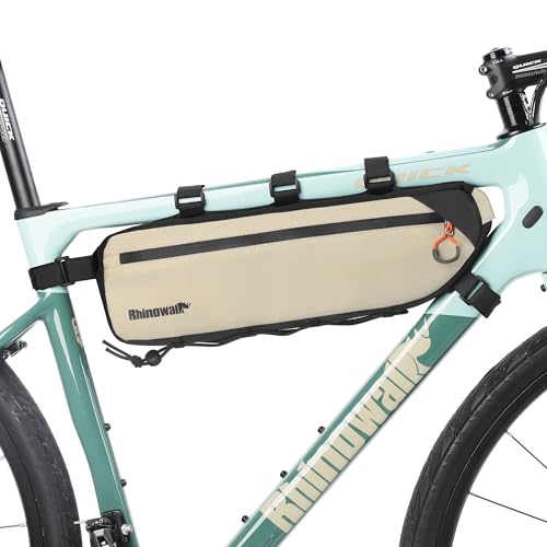 Rhinowalk Bike Frame Bag, Waterproof Bike Triangle Bag, Bicycle Under Top Tube Bag, Corner Pouch Storage Bag, Cycling Accessories, Road Bike Accessories, 2.7L, Beige