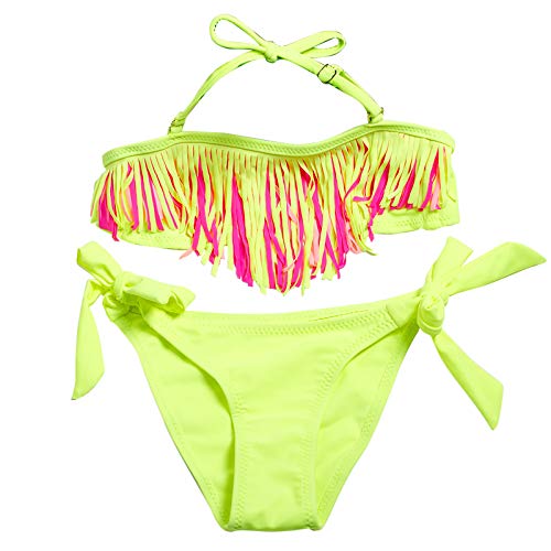Bañador de secado rápido para niños, bañadores divididos para niñas, para mujer, abdomen, amarillo, 9-10 años