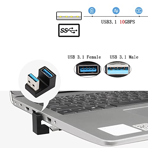 QIANRENON Adapter kątowy USB 3.1 w kształcie litery U, konwerter 10 Gb/s, 180 stopni męski na żeński, transfer danych OTG 5 V/3 A ładowanie FSAT, do PC i laptopa