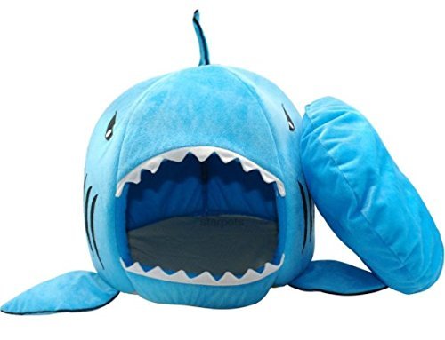 BADASS SHARKS Requin de lit Motifs Niche pour Chien Panier pour Chien Chat lit Chien Animal Gigoteuse pour intérieur avec Coussin Lavable Maison & Canapé 50CM Bleu Cover