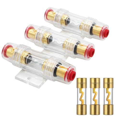 3 PCS Porte Fusible Agu En Ligne Plaqué or Et 3 Fusibles Agu, Fusible Voiture Pour Automobile L'audio Puissance Sécurité Protéger, 12v-48v Fusibles 60a Agu Pour Compresseurs D'amplificateur D'alarme