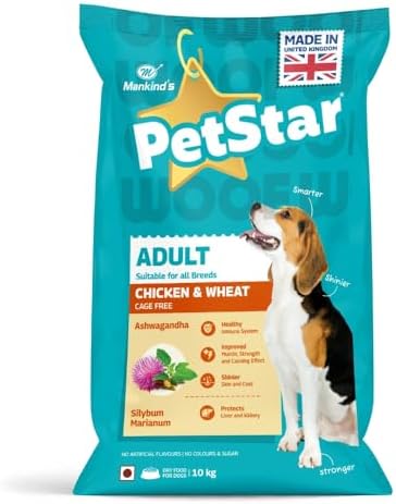 Mankind Petstar Adult Dry Dog Food (High Protein) Chicken & Wheat Flavor, 10kg Pack | Improves Muscle & Strength, Supports Immunity, Protects Liver & Kidney
