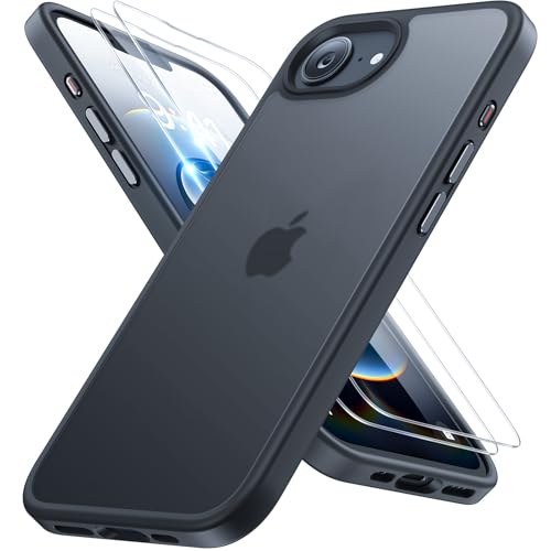 Miracase für iPhone 16e Hülle[mit 2 Schutzglas] 360°Airbags 3-lagige Militärschutz Stoßfest Kratzfest Anti-Fingerabdruck Tolle Haptik Dünn Handyhülle für iPhone 16e 6,1 Zoll, Matt Schwarz