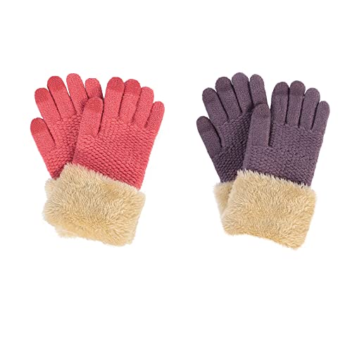 Arctic Paw Kids Winter Gloves 2 & 3 Pack - Touchscreen Knit Gloves with Faux Fur Cuff