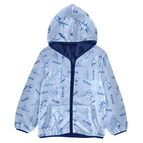 Shark Fish Girls Fleece Jacket Girls Fall Jacket Girls Zip Up Hoodie Girls Sherpa Jacket 2-10T