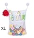 Bath toy organizer by Homez - Big white bath toys mesh net bag 20.4- 17.7inch + 3 pockets+ 2 big suction hooks. Baby, toddler, kids storage organizer, mold free shower toy bag, travel, baby bathtub.