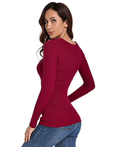 AmélieBoutik Women Asymmetric Twist Knot Neckline Ribbed Sweater4