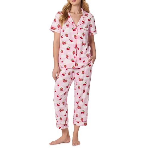 Image of Bed Head PJs Womens Matching Pajamas - Soft Organic Cotton Button Down PJ Shirt & Cropped Pants Set - Loungewear & Sleepwear