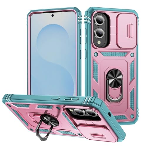 Coque silicone rigide Samsung Galaxy A42 5G rose et verte avec bague métallique
